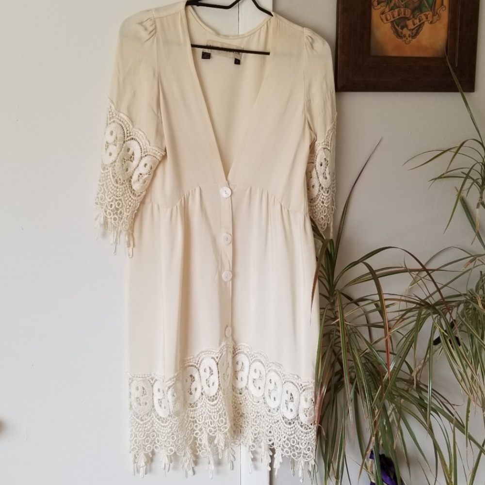 Stone Cold Fox Jade Mini Dress White Silk Embroidered Lace Babydoll Button RARE - Picture 9 of 14